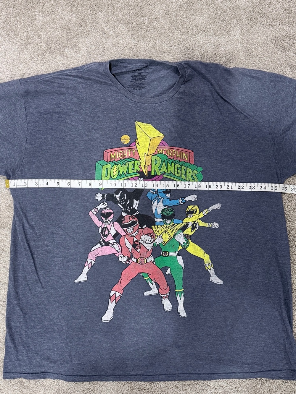 Power Ranger Heather Navy Crewneck Tee with Printed Tag